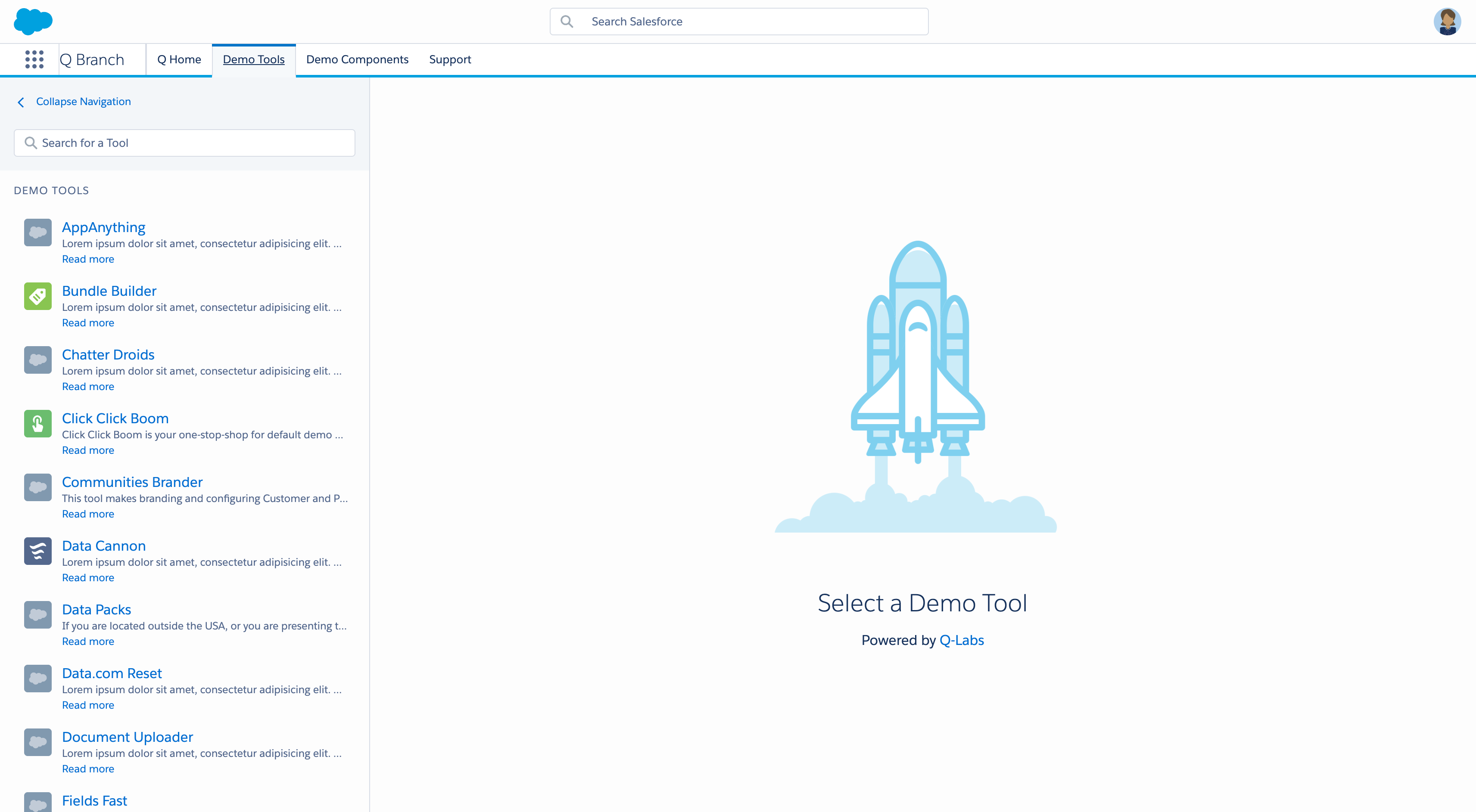 Q Tools landing page in Q Home