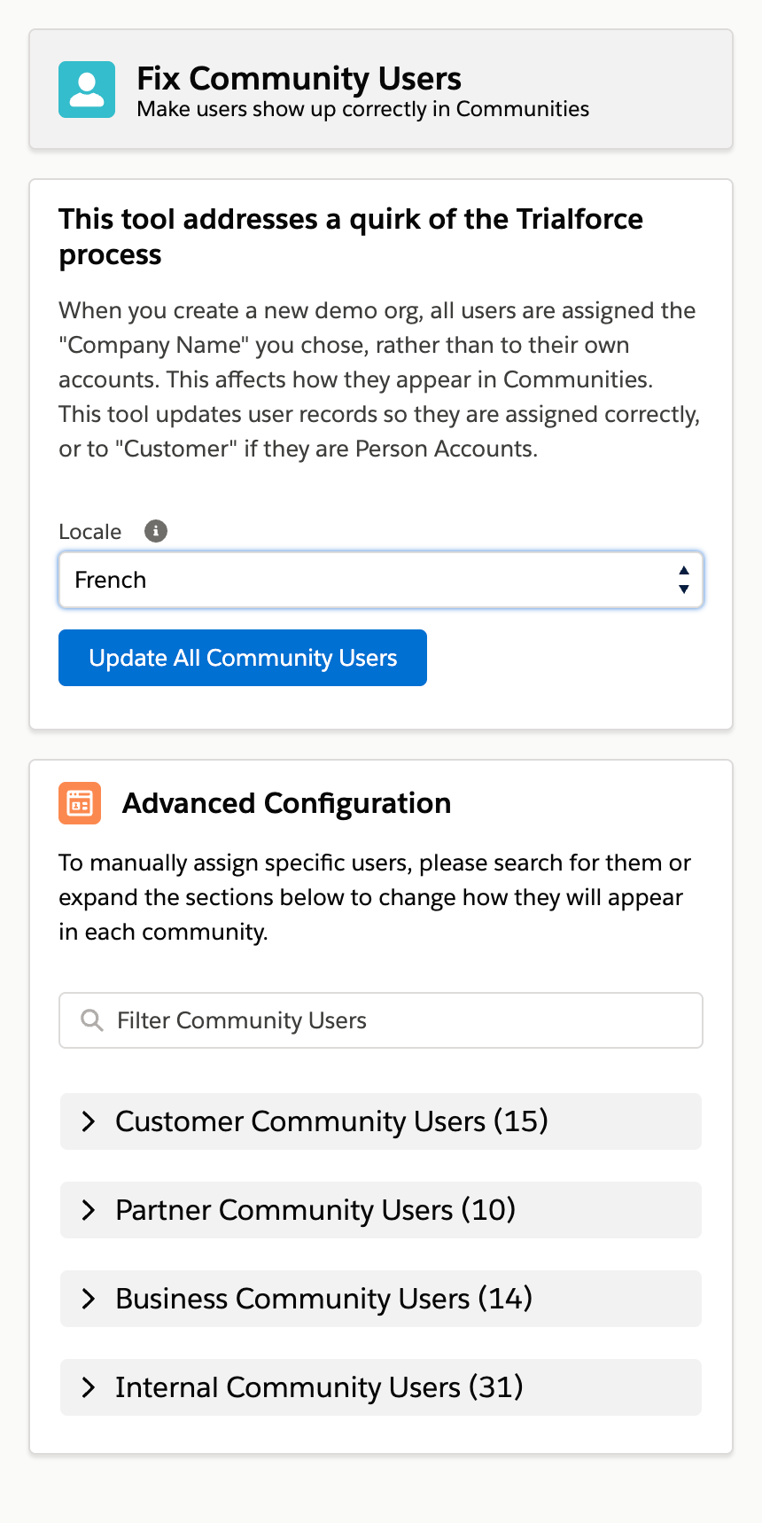 Community users come out broken from demo org duplication. This app fixes those records.